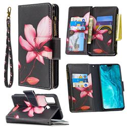 Lotus Flower Binfen Color BF03 Retro Zipper Leather Wallet Phone Case for Huawei Honor 9X Lite