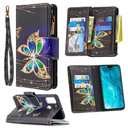 Golden Shining Butterfly Binfen Color BF03 Retro Zipper Leather Wallet Phone Case for Huawei Honor 9X Lite