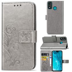 Embossing Imprint Four-Leaf Clover Leather Wallet Case for Huawei Honor 9X Lite - Grey