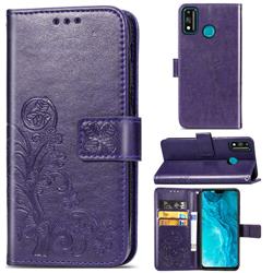 Embossing Imprint Four-Leaf Clover Leather Wallet Case for Huawei Honor 9X Lite - Purple
