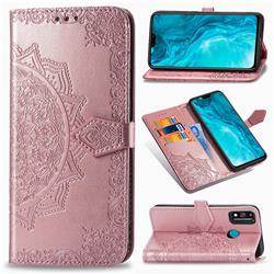 Embossing Imprint Mandala Flower Leather Wallet Case for Huawei Honor 9X Lite - Rose Gold