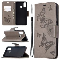 Embossing Double Butterfly Leather Wallet Case for Huawei Honor 9X Lite - Gray