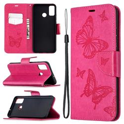 Embossing Double Butterfly Leather Wallet Case for Huawei Honor 9X Lite - Red