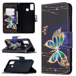 Golden Shining Butterfly Leather Wallet Case for Huawei Honor 9X Lite