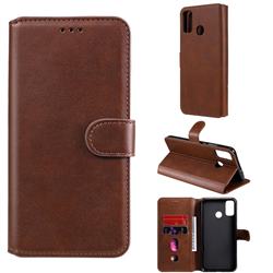 Retro Calf Matte Leather Wallet Phone Case for Huawei Honor 9X Lite - Brown