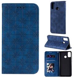 Intricate Embossing Four Leaf Clover Leather Wallet Case for Huawei Honor 9X Lite - Dark Blue