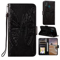 Intricate Embossing Vivid Butterfly Leather Wallet Case for Huawei Honor 9X Lite - Black