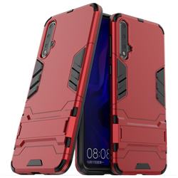 Armor Premium Tactical Grip Kickstand Shockproof Dual Layer Rugged Hard Cover for Huawei Honor 9X Pro - Wine Red