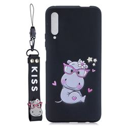 Black Flower Hippo Soft Kiss Candy Hand Strap Silicone Case for Huawei Honor 9X Pro