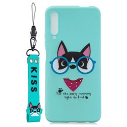 Green Glasses Dog Soft Kiss Candy Hand Strap Silicone Case for Huawei Honor 9X Pro
