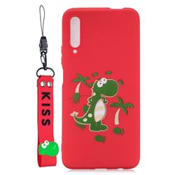 Red Dinosaur Soft Kiss Candy Hand Strap Silicone Case for Huawei Honor 9X Pro
