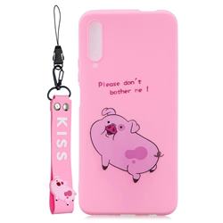 Pink Cute Pig Soft Kiss Candy Hand Strap Silicone Case for Huawei Honor 9X Pro