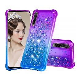 Rainbow Gradient Liquid Glitter Quicksand Sequins Phone Case for Huawei Honor 9X Pro - Purple Blue