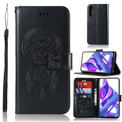 Intricate Embossing Owl Campanula Leather Wallet Case for Huawei Honor 9X Pro - Black