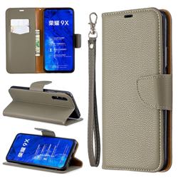 Classic Luxury Litchi Leather Phone Wallet Case for Huawei Honor 9X Pro - Gray