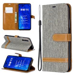 Jeans Cowboy Denim Leather Wallet Case for Huawei Honor 9X Pro - Gray