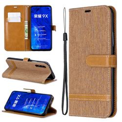 Jeans Cowboy Denim Leather Wallet Case for Huawei Honor 9X Pro - Brown