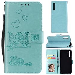 Embossing Owl Couple Flower Leather Wallet Case for Huawei Honor 9X Pro - Green