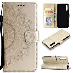 Intricate Embossing Datura Leather Wallet Case for Huawei Honor 9X Pro - Golden