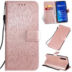Embossing Sunflower Leather Wallet Case for Huawei Honor 9X Pro - Rose Gold