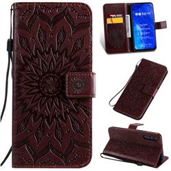 Embossing Sunflower Leather Wallet Case for Huawei Honor 9X Pro - Brown