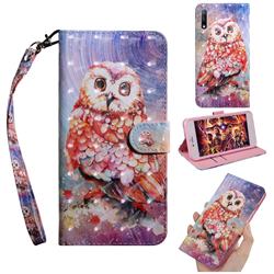 Colored Owl 3D Painted Leather Wallet Case for Huawei Honor 9X Pro