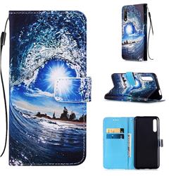 Waves and Sun Matte Leather Wallet Phone Case for Huawei Honor 9X Pro