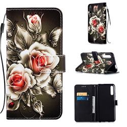 Black Rose Matte Leather Wallet Phone Case for Huawei Honor 9X Pro