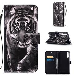 Black and White Tiger Matte Leather Wallet Phone Case for Huawei Honor 9X Pro