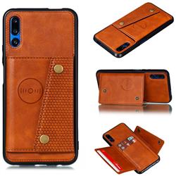 Retro Multifunction Card Slots Stand Leather Coated Phone Back Cover for Huawei Honor 9X Pro - Brown