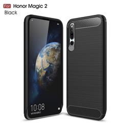 Luxury Carbon Fiber Brushed Wire Drawing Silicone TPU Back Cover for Huawei Honor Magic 2 - Black