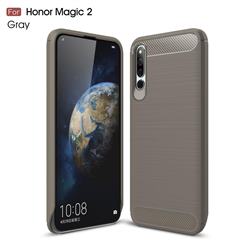 Luxury Carbon Fiber Brushed Wire Drawing Silicone TPU Back Cover for Huawei Honor Magic 2 - Gray
