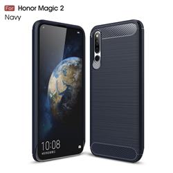 Luxury Carbon Fiber Brushed Wire Drawing Silicone TPU Back Cover for Huawei Honor Magic 2 - Navy