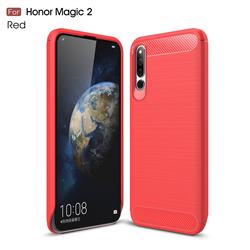 Luxury Carbon Fiber Brushed Wire Drawing Silicone TPU Back Cover for Huawei Honor Magic 2 - Red