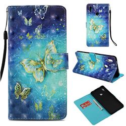 Gold Butterfly 3D Painted Leather Wallet Case for Huawei Honor Note 10