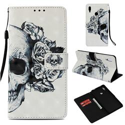 Skull Flower 3D Painted Leather Wallet Case for Huawei Honor Note 10