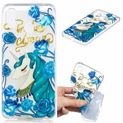 Blue Flower Unicorn Clear Varnish Soft Phone Back Cover for Huawei Honor Play(6.3 inch)