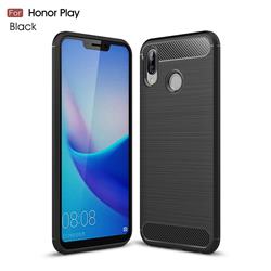 Luxury Carbon Fiber Brushed Wire Drawing Silicone TPU Back Cover for Huawei Honor Play(6.3 inch) - Black