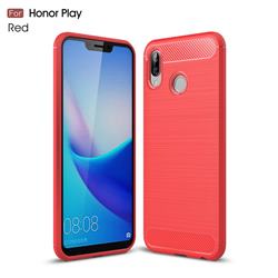 Luxury Carbon Fiber Brushed Wire Drawing Silicone TPU Back Cover for Huawei Honor Play(6.3 inch) - Red