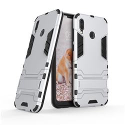 Armor Premium Tactical Grip Kickstand Shockproof Dual Layer Rugged Hard Cover for Huawei Honor Play(6.3 inch) - Silver