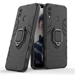 Black Panther Armor Metal Ring Grip Shockproof Dual Layer Rugged Hard Cover for Huawei Honor Play(6.3 inch) - Black