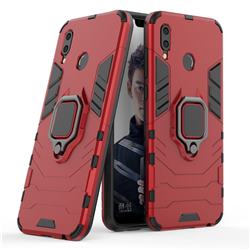 Black Panther Armor Metal Ring Grip Shockproof Dual Layer Rugged Hard Cover for Huawei Honor Play(6.3 inch) - Red