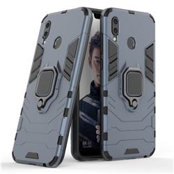 Black Panther Armor Metal Ring Grip Shockproof Dual Layer Rugged Hard Cover for Huawei Honor Play(6.3 inch) - Blue