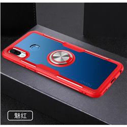 Acrylic Glass Carbon Invisible Ring Holder Phone Cover for Huawei Honor Play(6.3 inch) - Charm Red