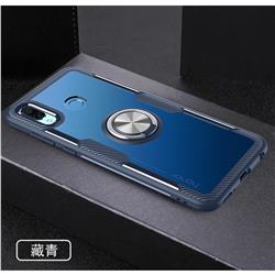 Acrylic Glass Carbon Invisible Ring Holder Phone Cover for Huawei Honor Play(6.3 inch) - Navy