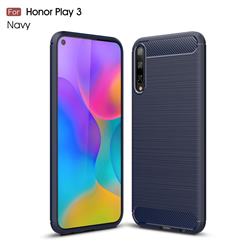 Luxury Carbon Fiber Brushed Wire Drawing Silicone TPU Back Cover for Huawei Honor Play 3 - Navy