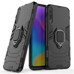 Black Panther Armor Metal Ring Grip Shockproof Dual Layer Rugged Hard Cover for Huawei Honor Play 3 - Black
