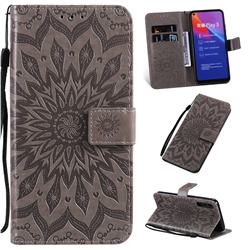 Embossing Sunflower Leather Wallet Case for Huawei Honor Play 3 - Gray