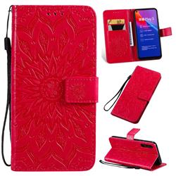 Embossing Sunflower Leather Wallet Case for Huawei Honor Play 3 - Red