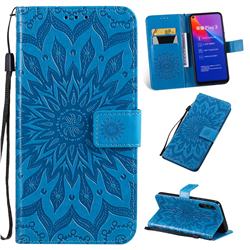 Embossing Sunflower Leather Wallet Case for Huawei Honor Play 3 - Blue